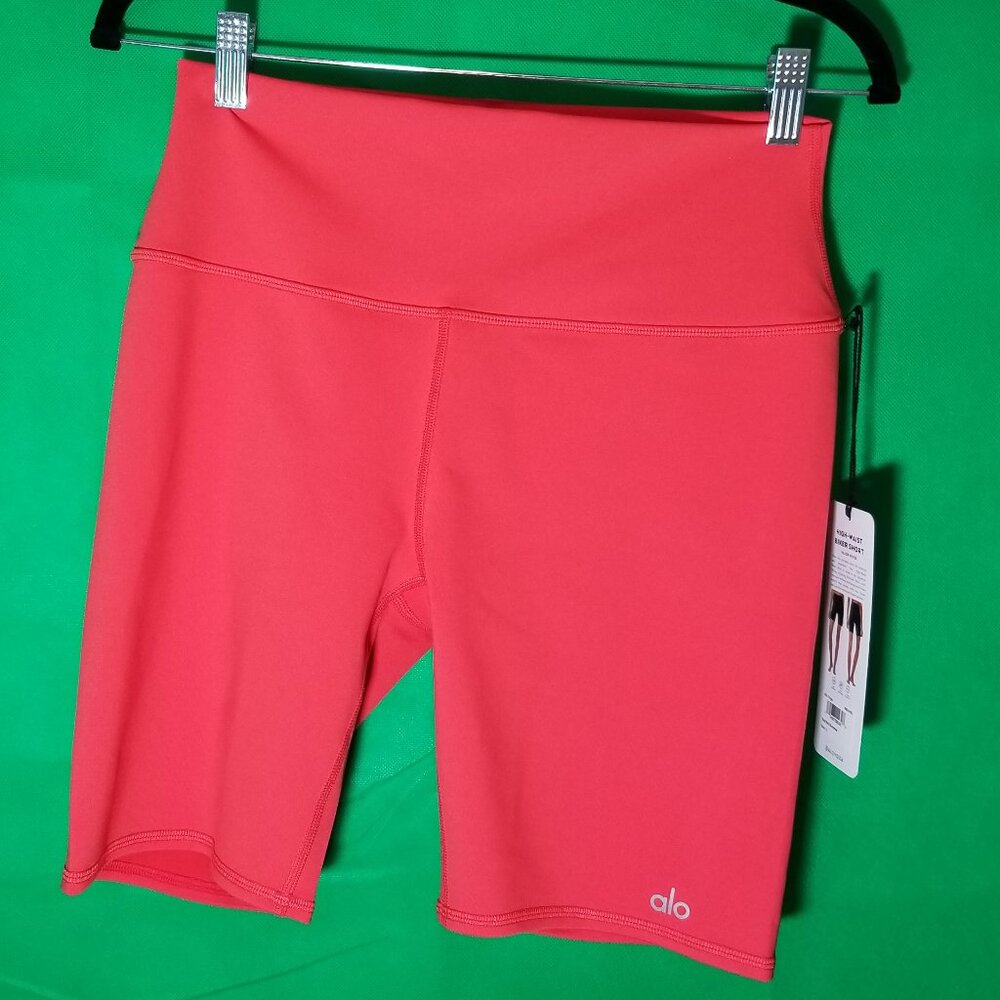 Alo Yoga Women’s High Waist Biker Shorts Red Size Large Athletic Activewear NWT
